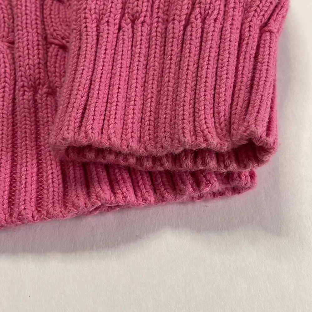 L.L. Bean Chunky Cable Knit Pink Cotton Fisherman Crewneck Sweater - Picture 9 of 12